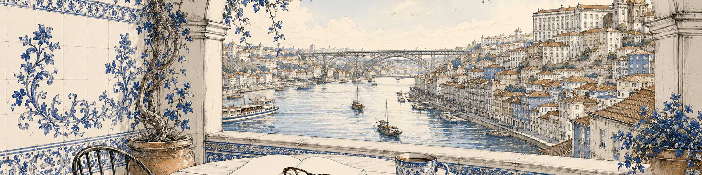 Vista de Oporto y el río Duero entre arquitectura portuguesa
