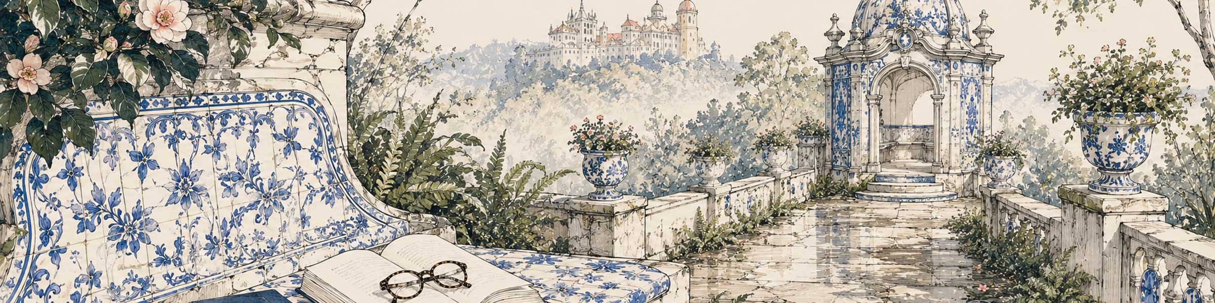 Jardín de Sintra con arquitectura y vegetación portuguesa