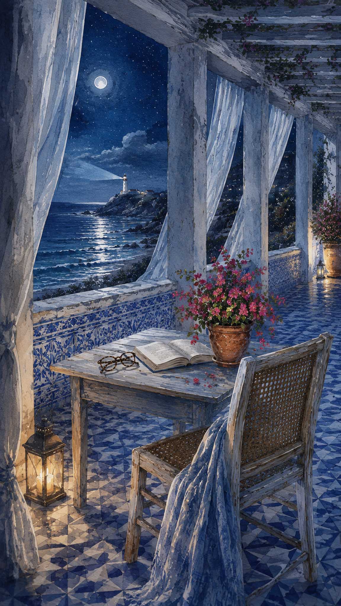 Paisaje de la costa atlántica portuguesa, en una interpretación nocturna